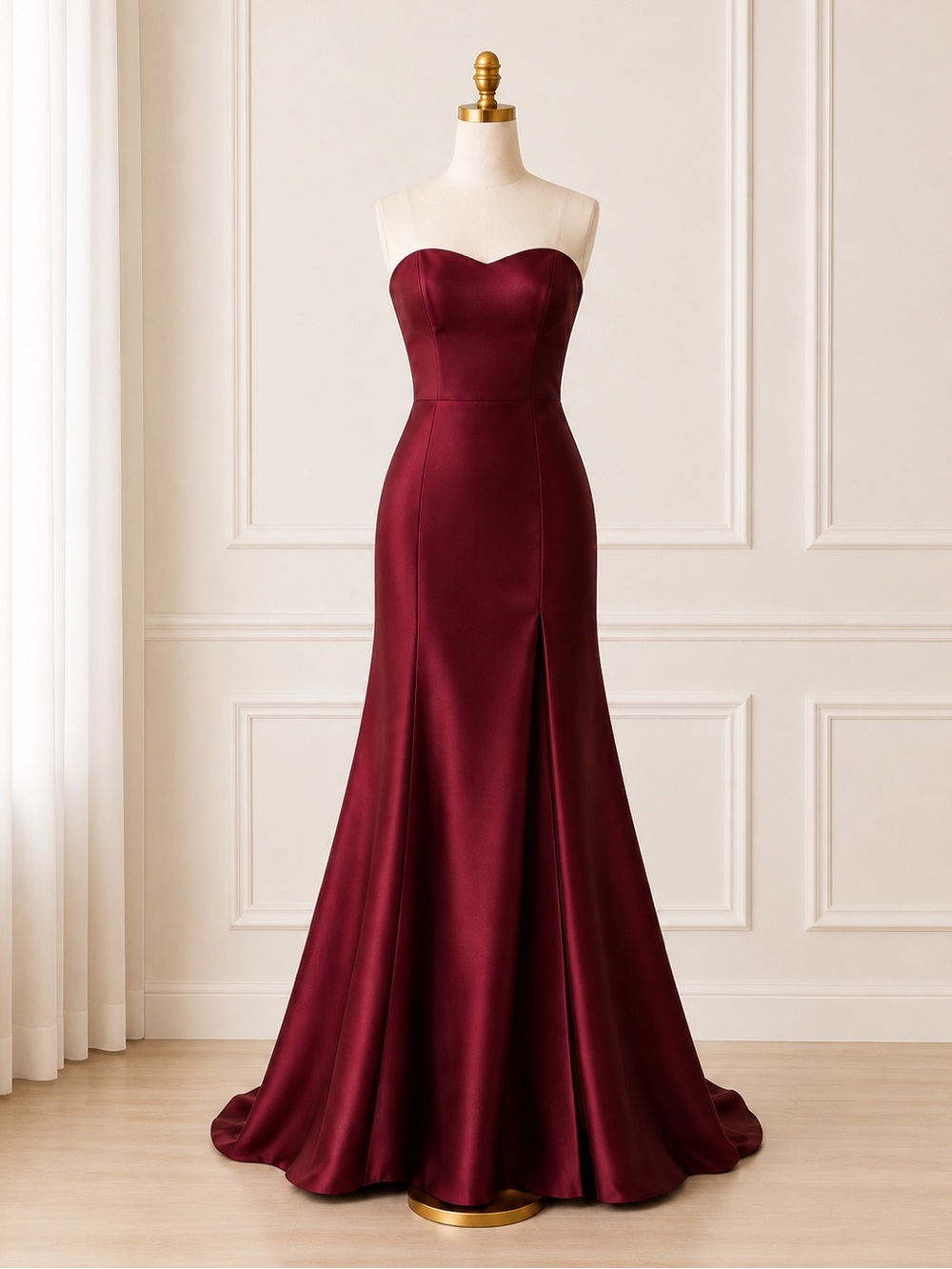 Alfred Sung Strapless Satin Maroon Mermaid Formal Dress Slit 12 NWT MSRP $252